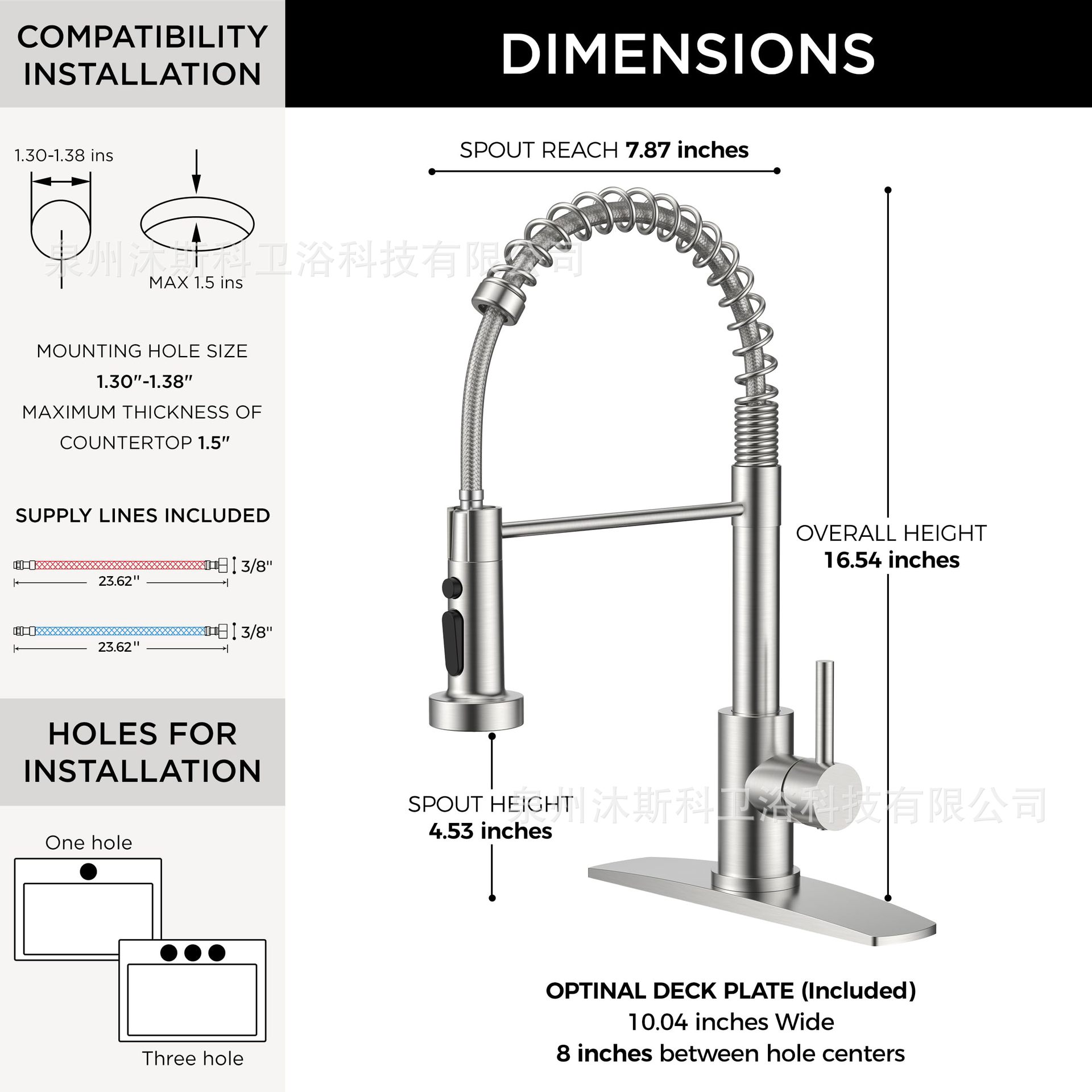 Grifo de Cocina Extensible de Acero Inoxidable con Agua Caliente y Fría y Doble Salida de Agua