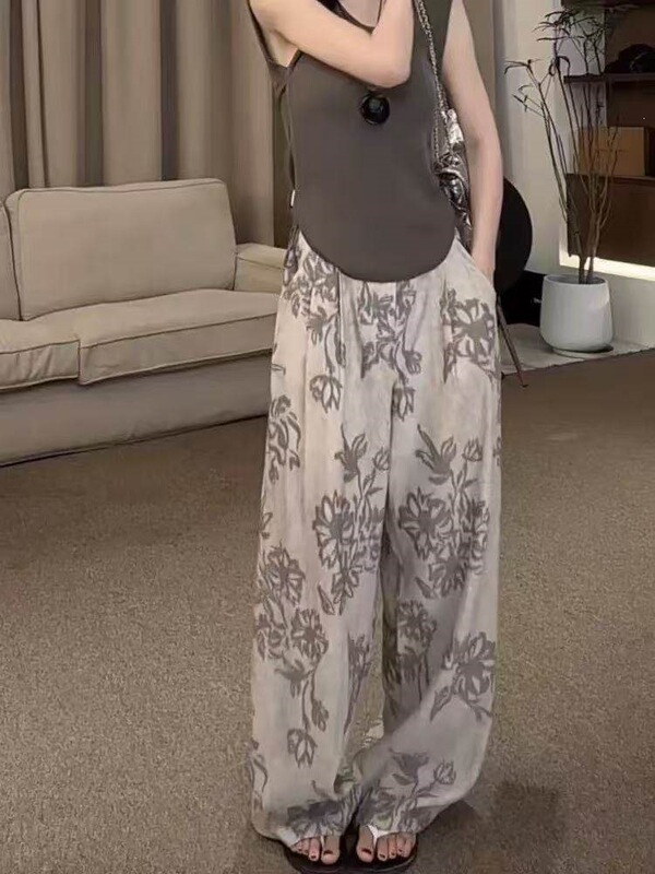 Women's High-Waisted Slimming Straight-Leg Pants with Pockets on Both Sides, Made of Cotton Rayon, Loose Casual Versatile Wide-Leg Long Home Pants Women's High-Waisted Slimming Straight-Leg Pants with Pockets on Both Sides, Made of Cotton Rayon, Loose Casual Versatile Wide-Leg Long Home Pants