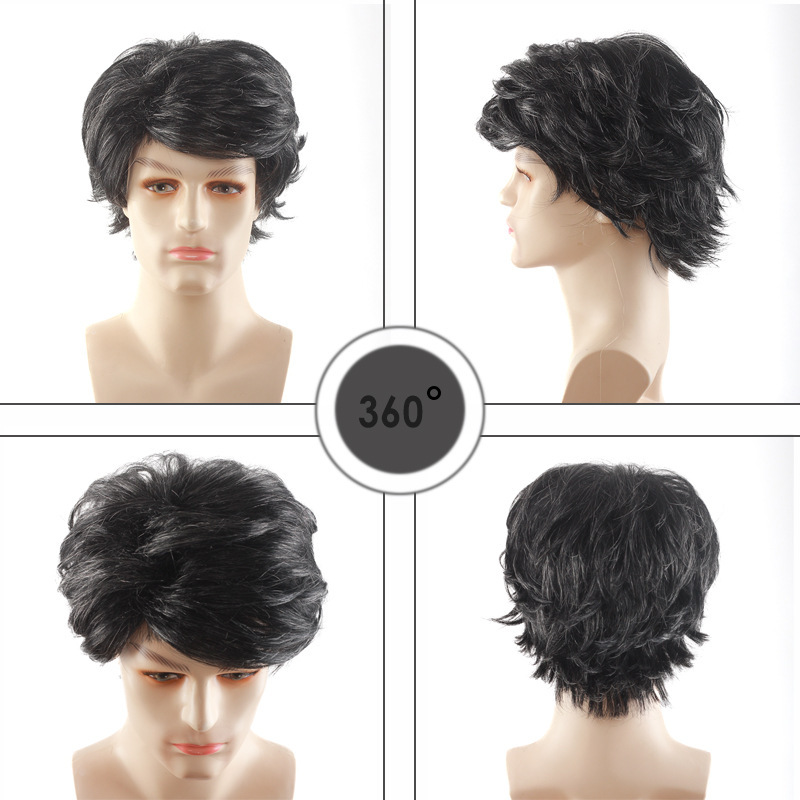 Cross-border Foreign Trade Wig Men's Mixed Silk Wig Partial Short Hair Fashion Style Men's Character Dress Wig