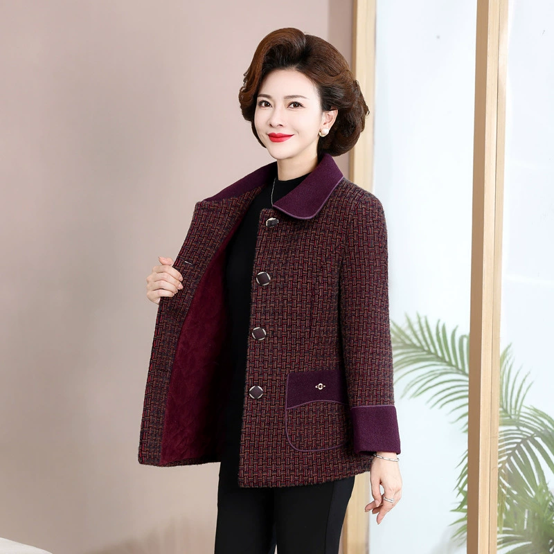 Xinxin Jia Demi-Season Short Down Jacket for Mothers, Cozy Velvet Wool Coat for Middle-Aged Women