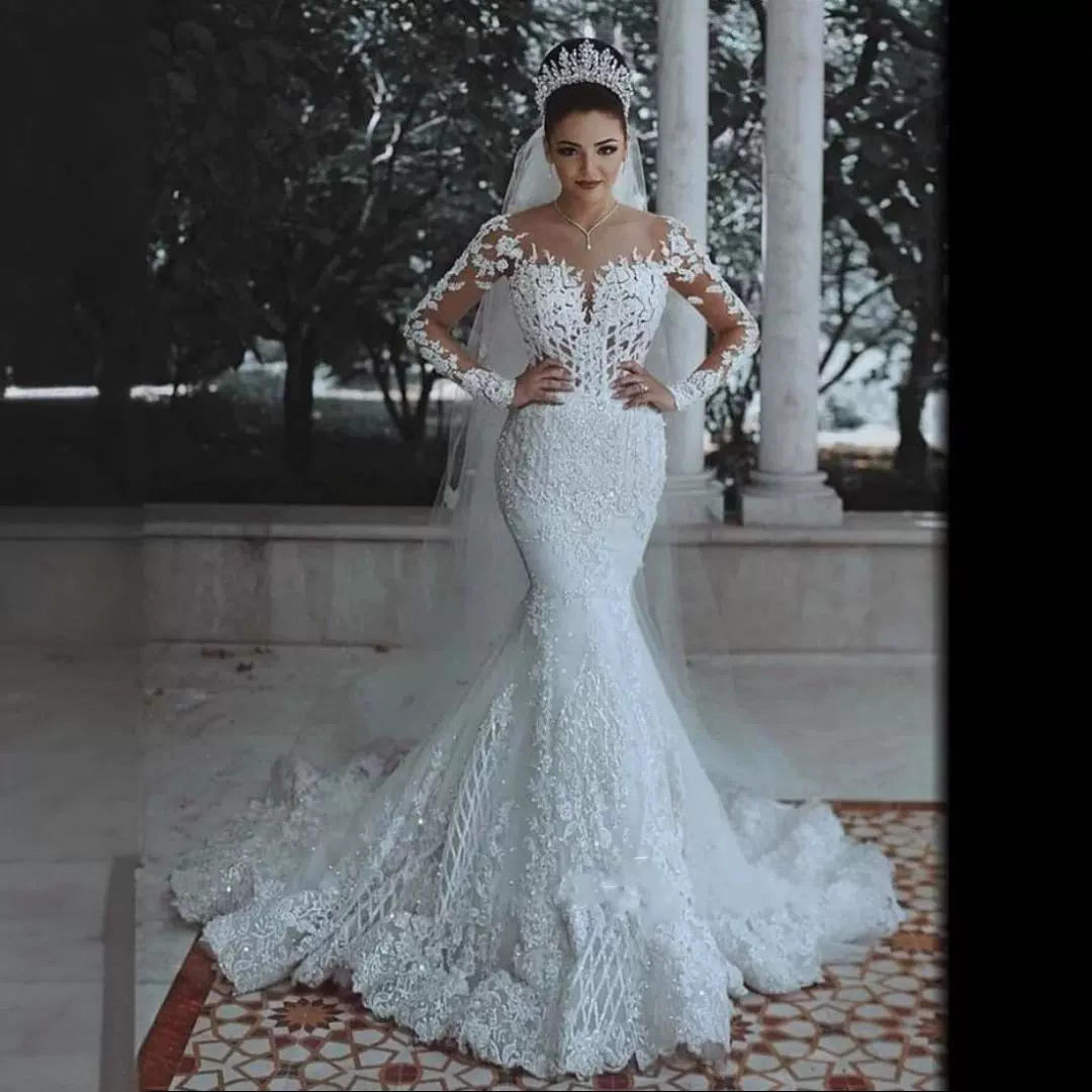 Women's Clothing wedding dresses New sexy deep V neck fishtail wedding dress lace wedding dress_voghion.com