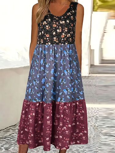 New European and American Women's Spring Digital Print Medium-Length Loose Casual Backless Dress