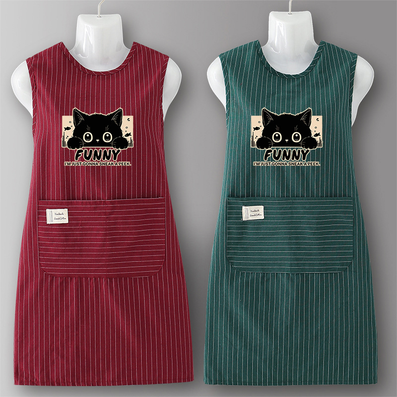 ZJ701 검은 고양이 조끼 순면 세로 패턴 - 버건디 + 그린