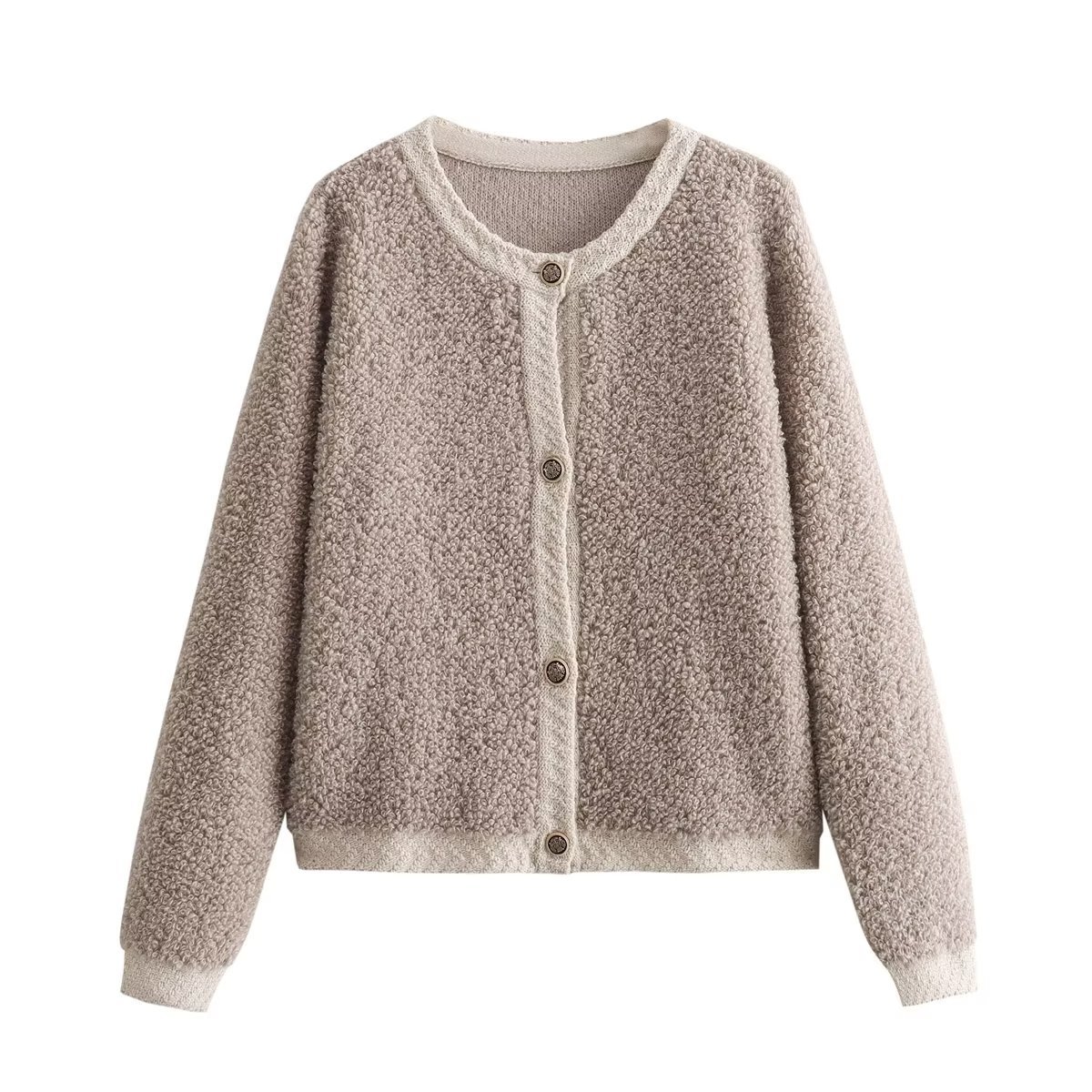 3-color button embellished looped for women, 2023 autumn new knitted cardigan_voghion.com