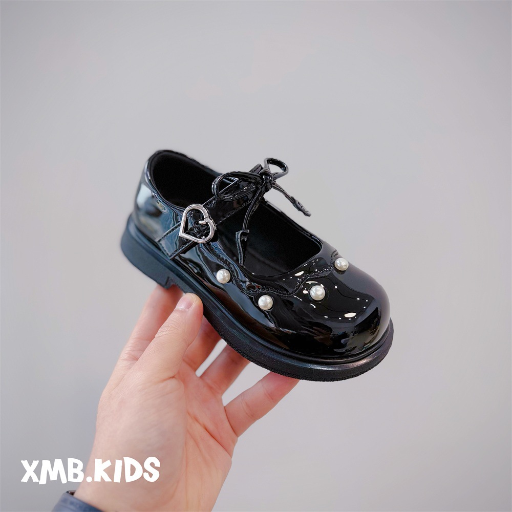 2026 Spring New Children's Shoes Little Girls Sweet Bow Princess Shoes Korean Style Temperament Bright Leather Girls Single Leather Shoes