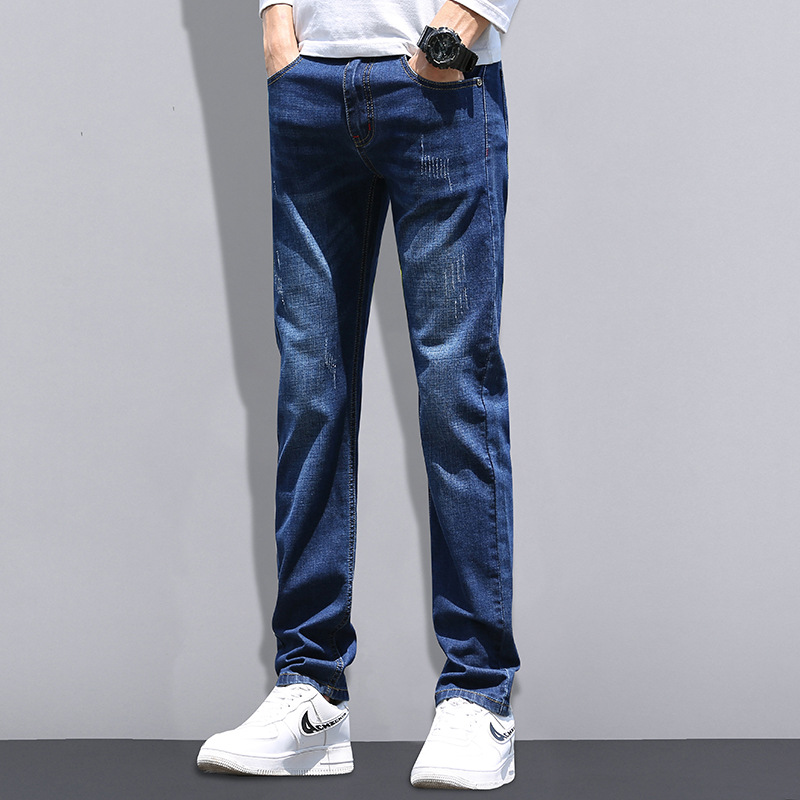 Calidad de los hombres pantalones vaqueros luz lujo casual marea calle slim fit moda boutique en stock jeans rectos