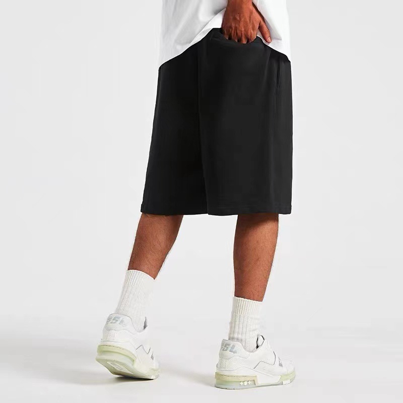 360g pesado lazo de tela casual pantalones cortos de algodón masculinos sueltos pantalones deportivos de fitness de color sólido running pants de moda