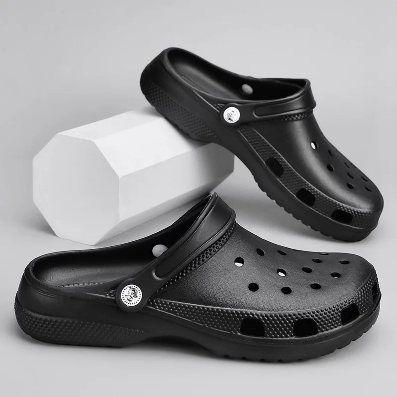 Модные универсальные тапочки в стиле Crocs для мужчин и женщин, пляжная мюля, для любимого, плюс размер, закрытый носок