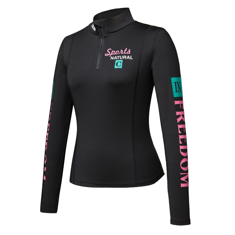 Nueva impresión de cuello vertical medio pecho cremallera manga larga correr fitness al aire libre chaqueta transpirable chaqueta de yoga de mujer