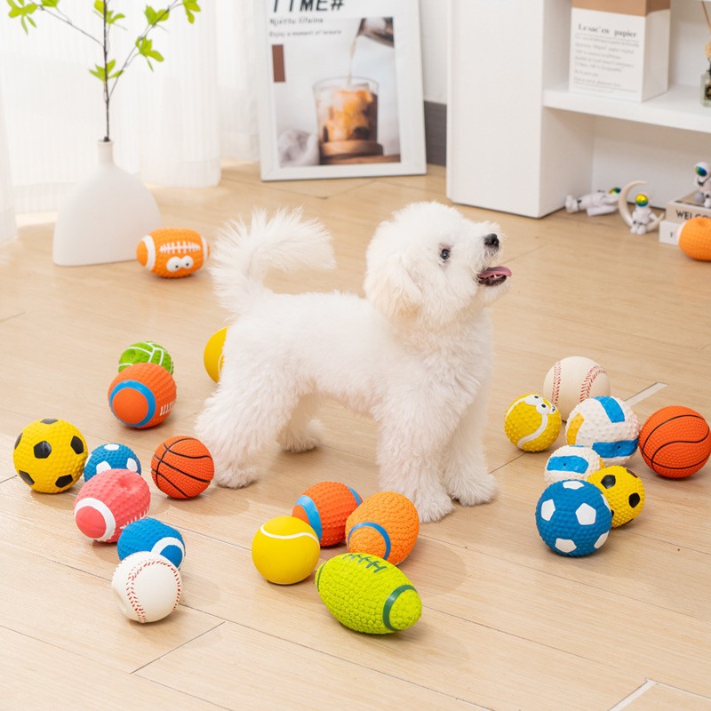 Vinyl Toy Sound High Elastic Cotton Filled Latex Pet Rugby Sound Football Dog Teething Toy Ball
