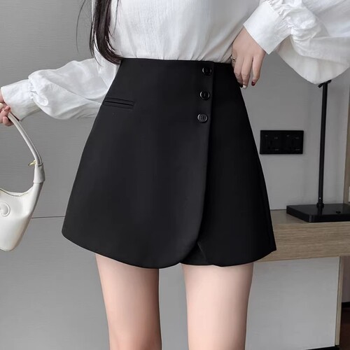 Women's winter high-waist A-line invisible short skirt with black irregular semi-slip hem, petite size, prevents exposure, buttocks-hugging semi-skirt