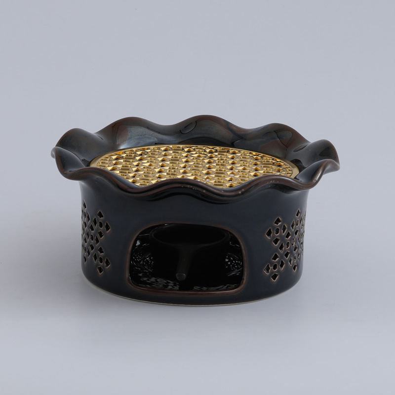 Calentador de té con diseño de horno hueco que cambia de color, calentador de velas para restaurantes, hoteles y uso doméstico, tetera aislada con forma de flor, calentador de té esmaltado en horno.