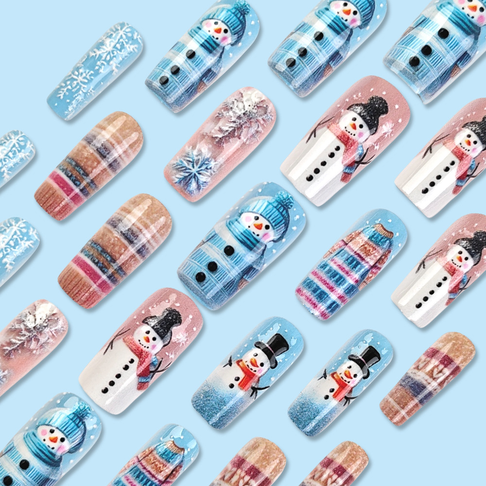 Comercio exterior venta caliente Navidad uñas en relieve parches de uñas de nieve atmósfera de vacaciones dulce usar parches de uñas