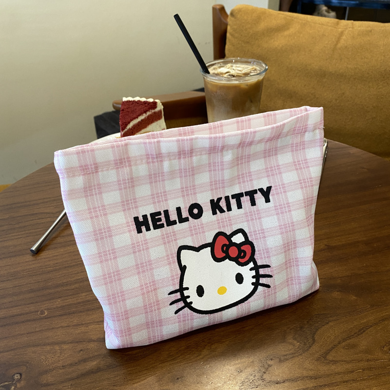 핑크 체크 무늬 핸드 화장품 가방(액세서리 제외)