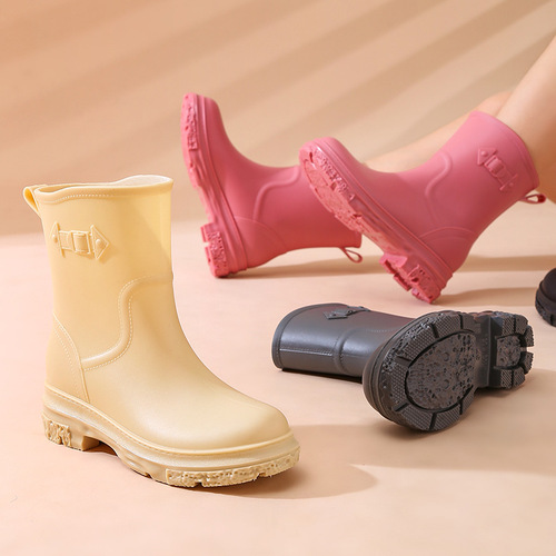 跨境PVC时尚切尔西短筒雨鞋女式雨靴马丁靴防滑水靴雨靴成人套鞋