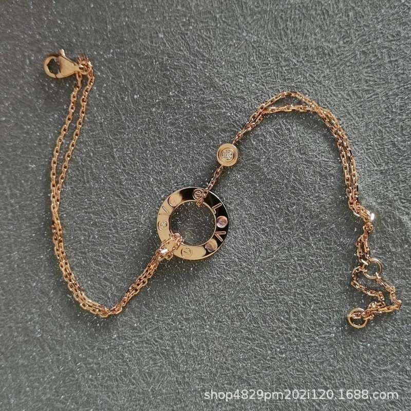 Kajia 18K Rose Gold Plated Small Round Cake Bracelet White Gold Diamond Double Chain Stacked Bracelet Gift for Girlfriend