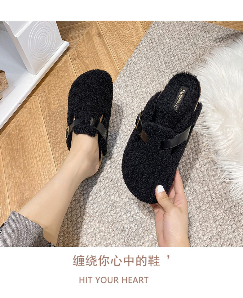 Dép nửa gót bít mũi lông xù kiểu Birkenstock cổ điển cho nữ, mũi tròn — Màu nâu, Màu trắng sữa, Màu đen chi tiết 30