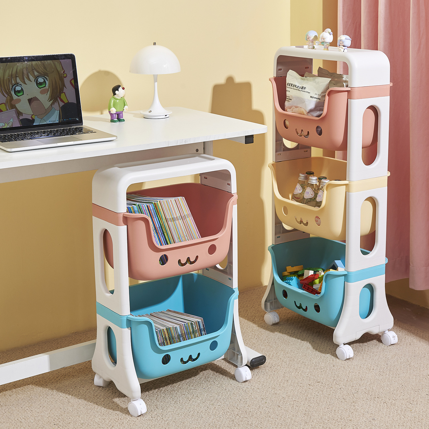 Estante organizador de juguetes, múltiples capas, dormitorio y sala, práctico