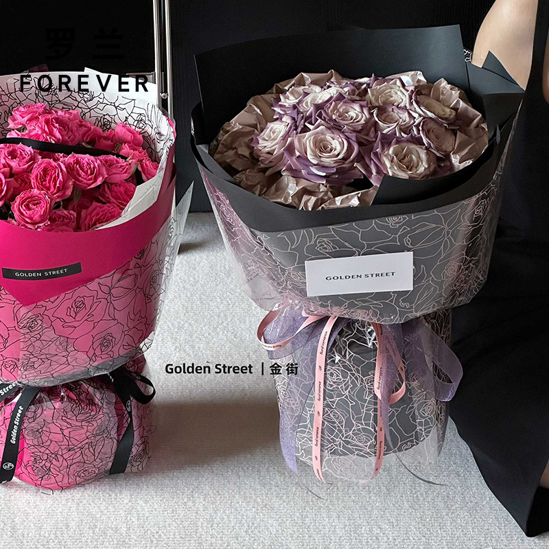 Roland Qianli Rosa transparente impermeable OPP flor ramo papel de envoltura floral Rosa patrón DIY flor papel de embalaje