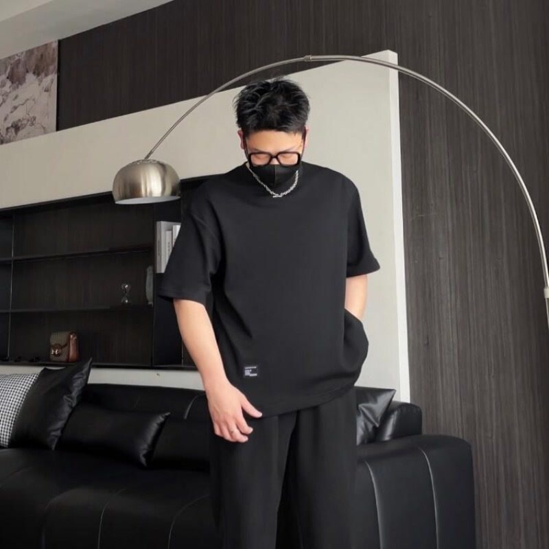 Invisible Pocket Summer Heavy American Short Sleeve New Loose plus size Base Design Sense T-shirt Solid Color Half Sleeve