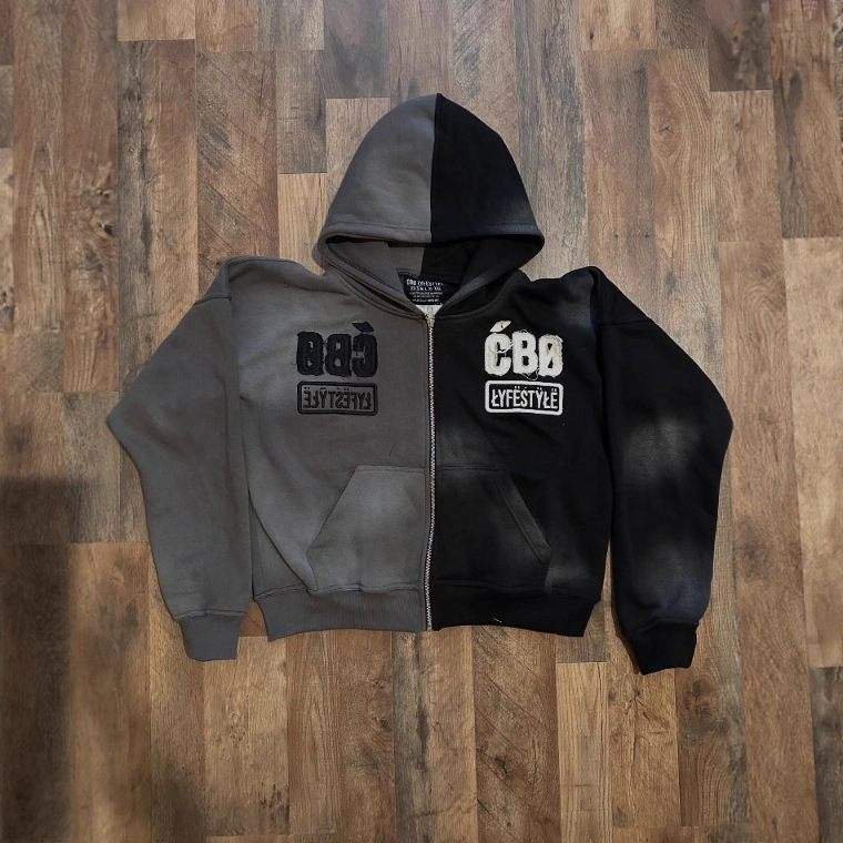 Tendencia transfronteriza europea y americana, suéter con capucha para hombre, suéter y pantalón, chaqueta con cremallera de costura personalizada de la calle, otoño e invierno