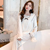 Demi-season velvet cute sleeves for princess with bow for leisure, set, square neckline, Korean style, long sleeve