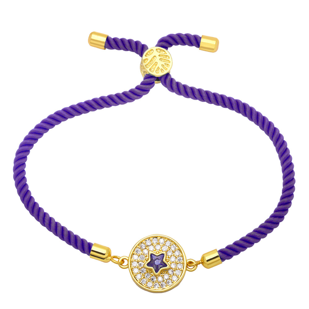 Simple Contrast Color Copper 18K Gold-plated Inlaid Zircon round Five-Pointed Star Bracelet