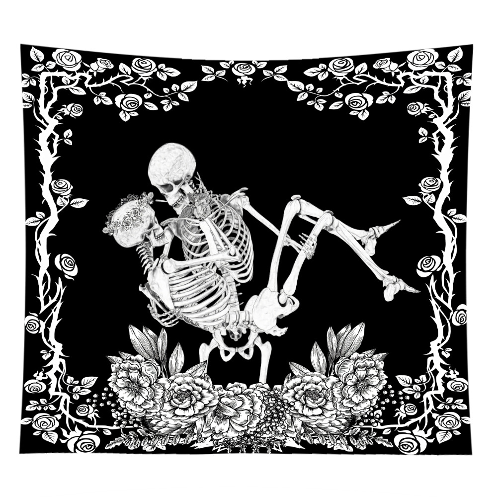 ins cross-border home decoration European and American black and white skull tapestry background cloth fabric hanging painting hanging cloth agency 