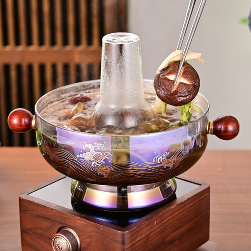 High borosilicate glass old Beijing hot pot family heat-resistant glass soup pot around the stove binaural couple single and double small hot pot