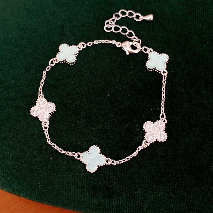 Brazalete de flores azules con diamantes, pequeña pulsera dulce y fresca, lujosa, alta calidad, moda diaria, joyas de brazales versátiles.