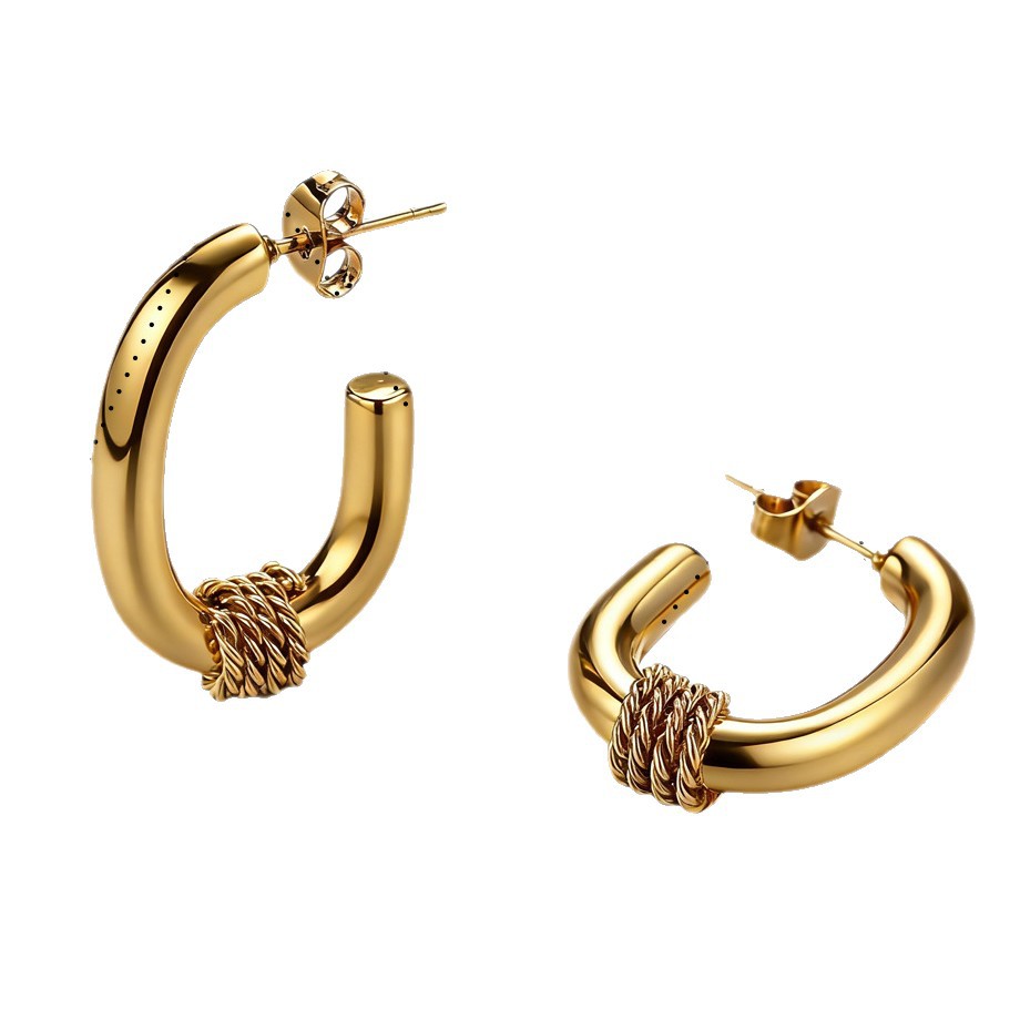 Alta Europa y los Estados Unidos transfronterizos acero inoxidable chapado 18K oro real aretes geométricos ligeros de lujo de alto nivel nicho auriculares al por mayor