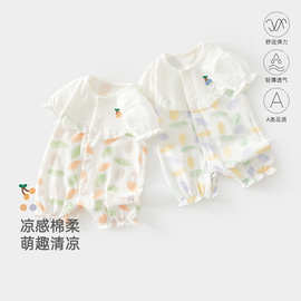 婴儿夏季衣服纯棉女宝宝夏季连体哈衣新生儿薄款空调服短袖爬爬服