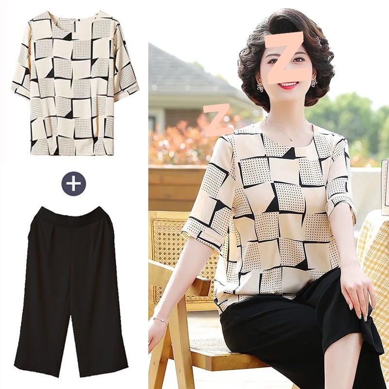 高档中年妈妈装夏装2025新款洋气套装50到60岁中老年人妈妈上衣40