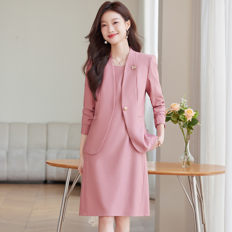 Pink Suit Jacket Women's Professional suit dress Two-piece Set Demure Atmosphere Women's High-end Temperament Commuting