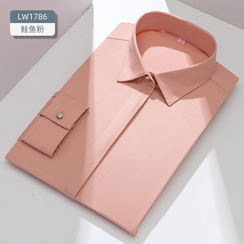 LOGO personalizado camisa de fibra de bambú para mujeres mangas largas sin quemar anti-arrugas ropa de trabajo de negocios camisa blanca image 16