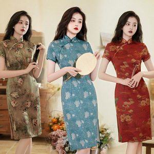 Women girls flowers retro Chinese Dresses Qipao Cheongsam for female qipao fashion girls dress mother dress costumes wholesalePlus Size