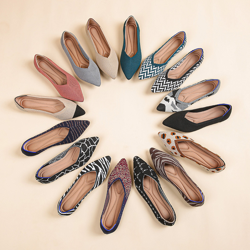 Princess-Style 2022 Spring Elegant Colorful Flat Knit Shoes Pointed Toe Boat Shoes Loafers