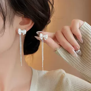 韩系超仙蝴蝶结流苏耳钉女轻奢高级感耳环独特小众气质百搭耳饰品