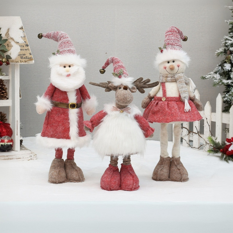2025 新しいクリスマスギフトピンク伸縮人形老人雪だるまヘラジカ人形ホリデー人形小さなギフト|undefined