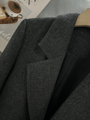 Women's Deep Gray Wool Blazer 2025 Autumn/Winter New Han Style Audrey Hepburn Inspired High-End Elegance Blouse