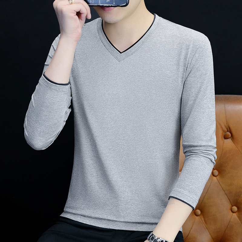 라이트 그레이 브이넥 대비 컬러 T191 스타일