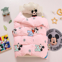 厂家批发纯棉印花儿童款双层羽绒被壳自充绒半成品静音卡通被套
