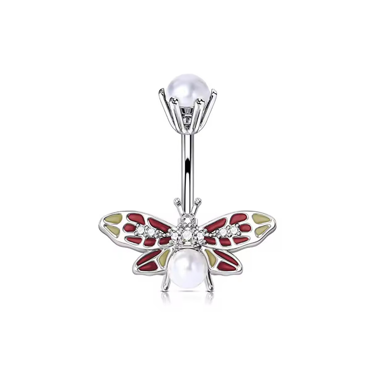 Piercing per ombelico in acciaio inossidabile multicolore in stile europeo e americano con farfalla e zircone_voghion.com