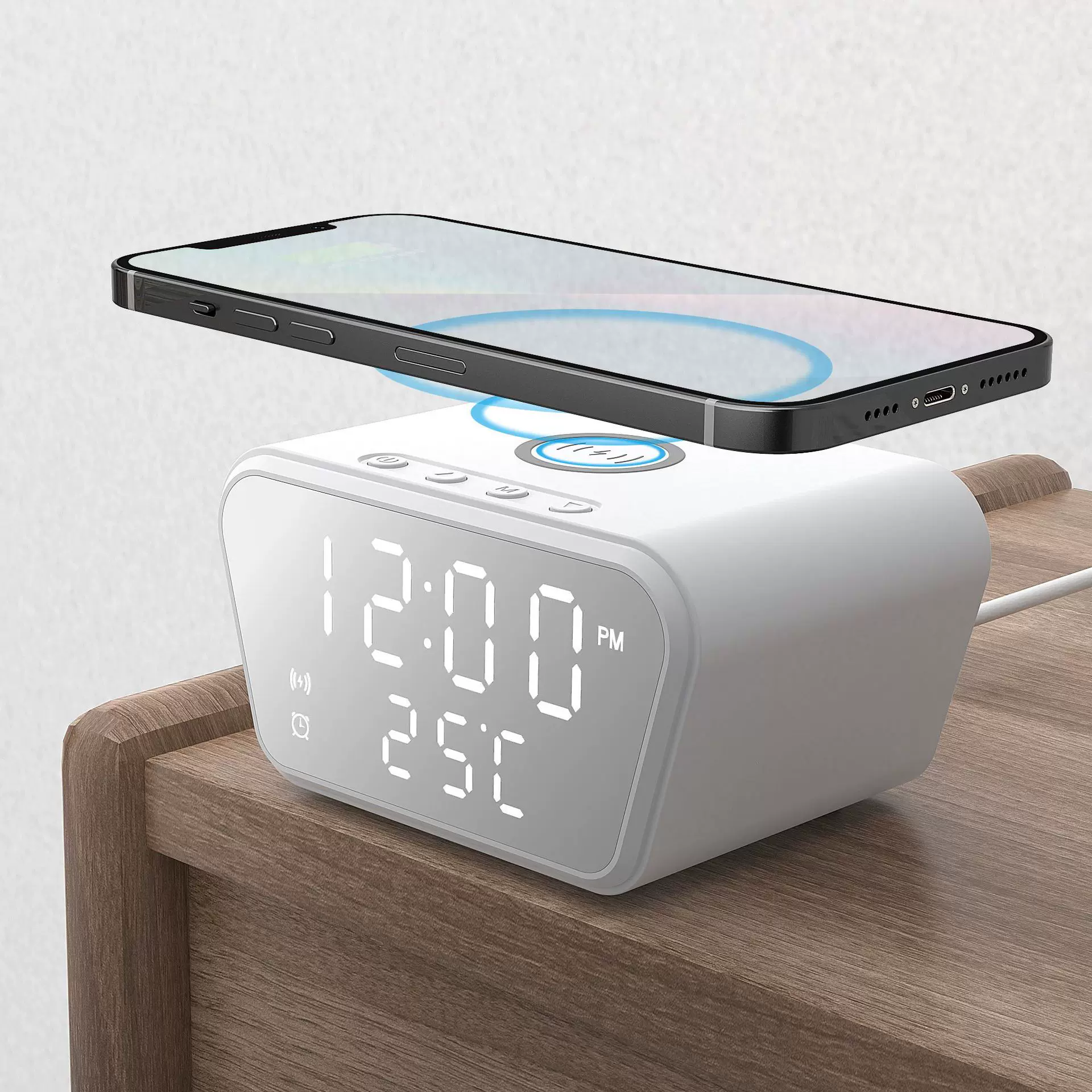 跨境时钟闹铃无线充15W快充适用苹果手机日期温度一体 无线充电器