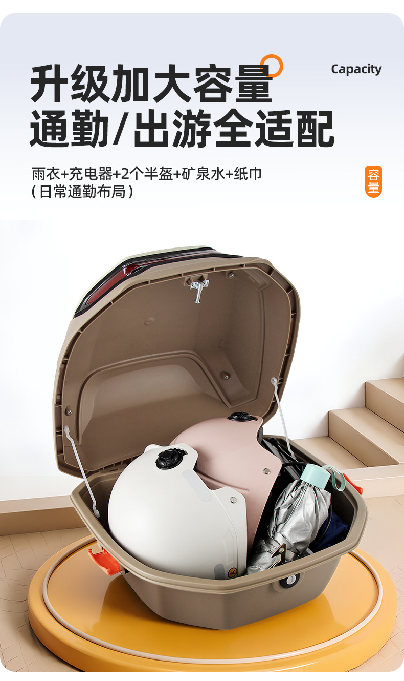 Large-Capacity Trunk for Electric Vehicles, Universal Storage Box for Scooters and Motorcycles, Waterproof, Rainproof, and Resistant to Falls