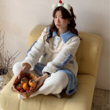 冬季少女加厚保暖可爱宽松舒适娃娃领长袖家居睡衣套装
