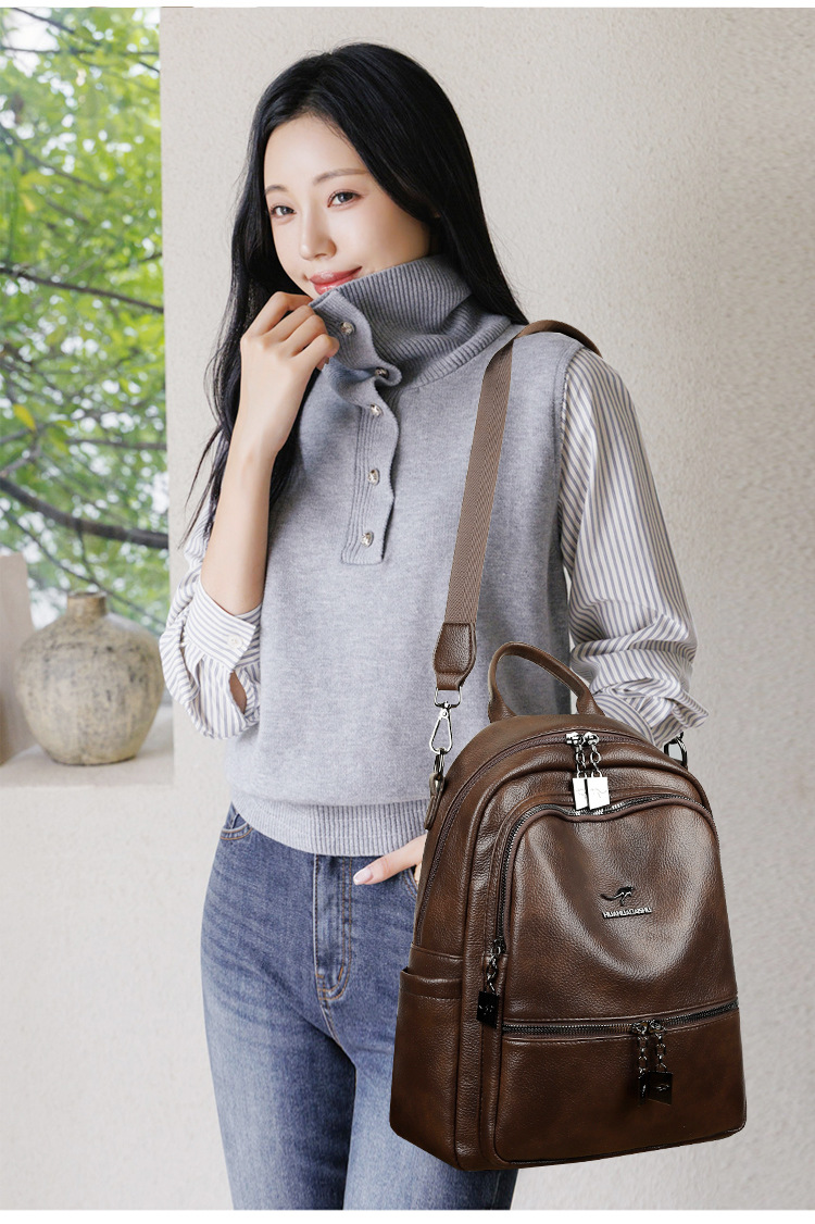 High-quality soft leather backpack women's new style simple versatile large capacity travel backpack mommy bag multi-purpose school bag