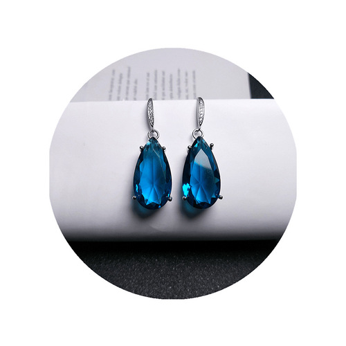 Xingheng jewelry wholesale imitation emerald ear hooks platinum-plated drop-shaped blue crystal ear hooks emerald drop ear hooks