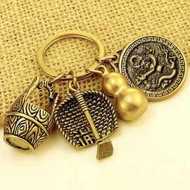 【7356人收藏】十二生肖黄铜葫芦钥匙扣挂件招财福桶男女聚财簸箕