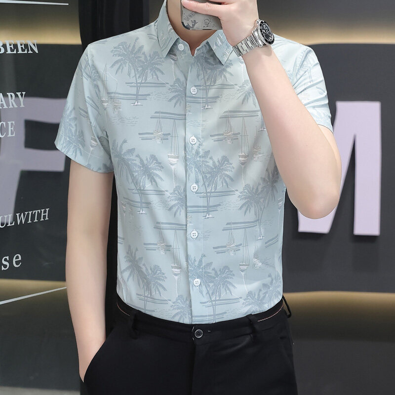 High-end Design Sense Shirt Men's Short-sleeved Summer Business Casual Dress Non-ironing Shirt Light Luxury Personalized Hot Stamping Shirt